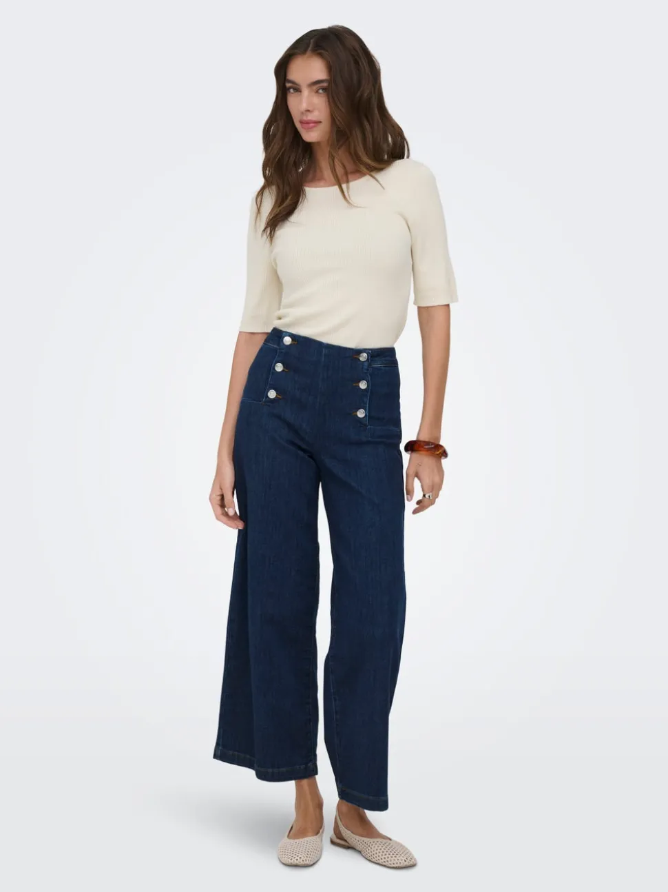 ONLNEW Høy midje Bred passform - beskåret Cropped Jeans
